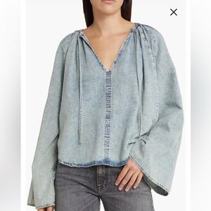 NWT Frame Denim Long Sleeve Cotton Linen Top Bell Sleeves Size S